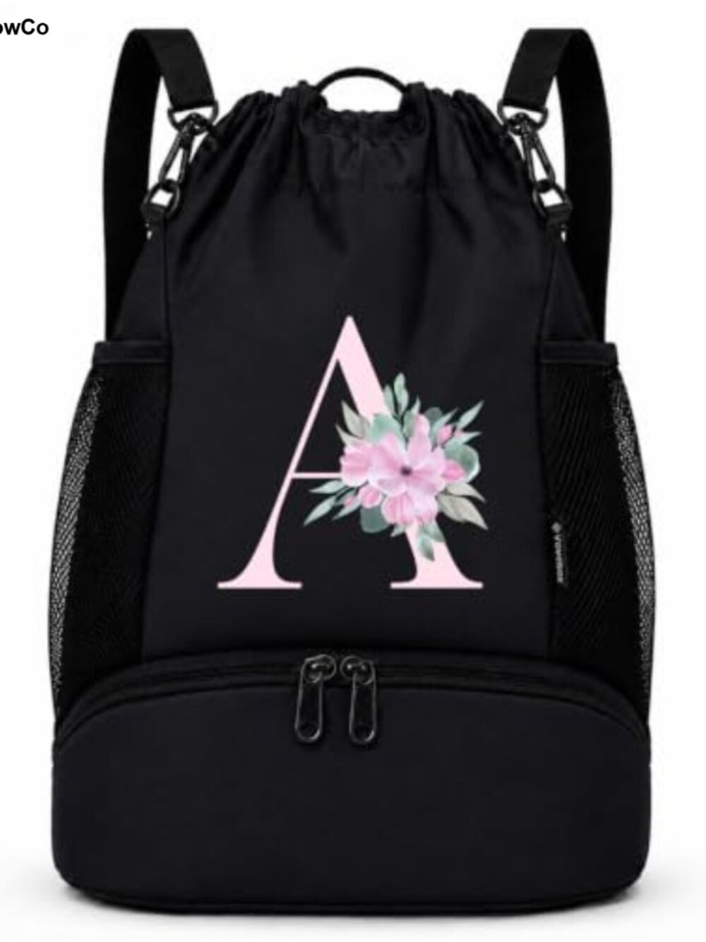Water-Resistant Nylon Drawstring Backpack Gym Bag with Shoe Compartment